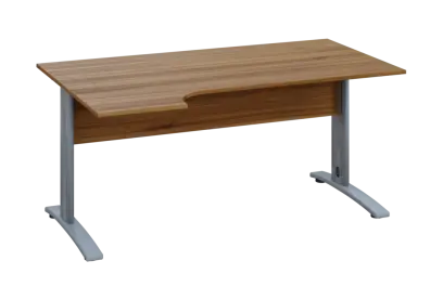 ERK 28 - 164 stůl kancelářský, rohový, levý, kovová podnož stříbrná, deska 25 mm, široký 1600 mm, ořech světlý